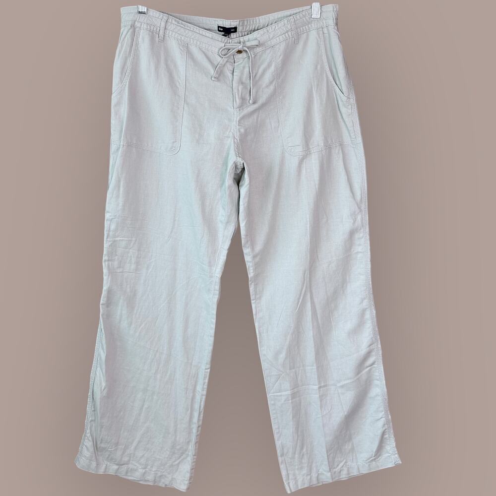 Gap Womens 14 Linen Blend Wide Leg Pants Mid Rise Relaxed Light Gray Drawstring